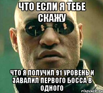 что если я тебе скажу что я получил 91 уровень и завалил первого босса в одного, Мем  а что если я скажу тебе