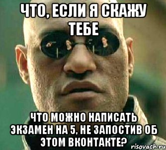 что, если я скажу тебе что можно написать экзамен на 5, не запостив об этом вконтакте?, Мем  а что если я скажу тебе