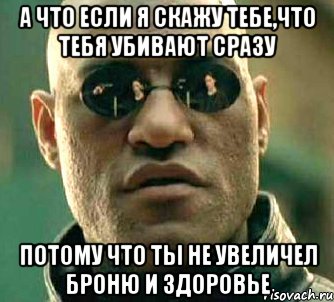 а что если я скажу тебе,что тебя убивают сразу потому что ты не увеличел броню и здоровье