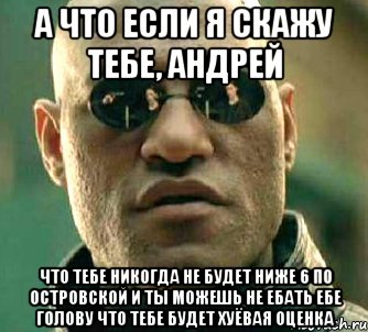 а что если я скажу тебе, андрей что тебе никогда не будет ниже 6 по островской и ты можешь не ебать ебе голову что тебе будет хуёвая оценка, Мем  а что если я скажу тебе