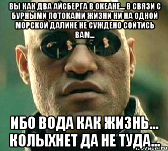 вы как два айсберга в океане... в связи с бурными потоками жизни ни на одной морской далине не суждено сойтись вам... ибо вода как жизнь... колыхнет да не туда..., Мем  а что если я скажу тебе