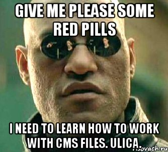 give me please some red pills i need to learn how to work with cms files. ulica., Мем  а что если я скажу тебе