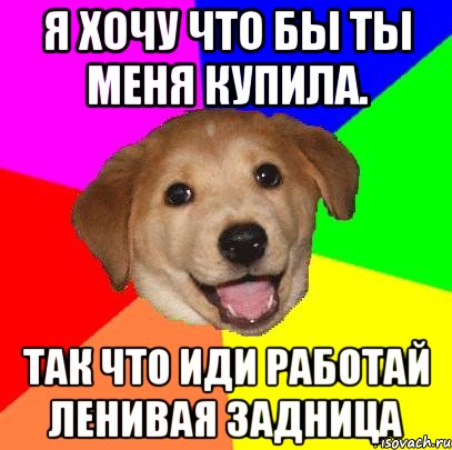 я хочу что бы ты меня купила. так что иди работай ленивая задница, Мем Advice Dog