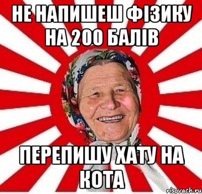 не напишеш фізику на 200 балів перепишу хату на кота, Мем  бабуля