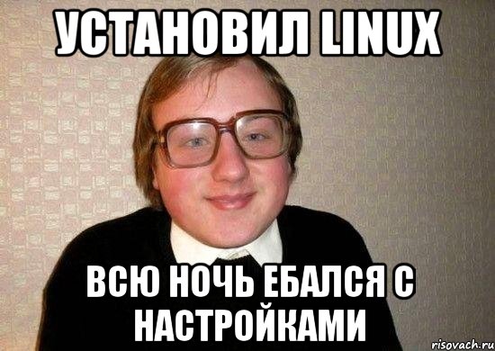 установил linux всю ночь ебался с настройками, Мем Ботан