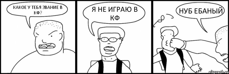 КАКОЕ У ТЕБЯ ЗВАНИЕ В КФ? Я НЕ ИГРАЮ В КФ НУБ ЕБАНЫЙ, Комикс Быдло и школьник