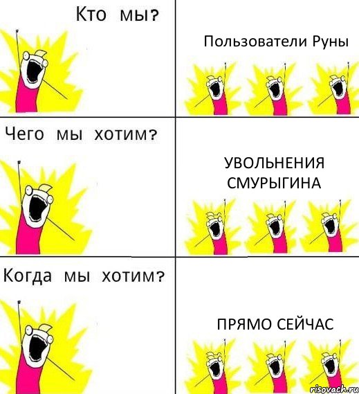 Пользователи Руны Увольнения Смурыгина Прямо сейчас, Комикс Что мы хотим