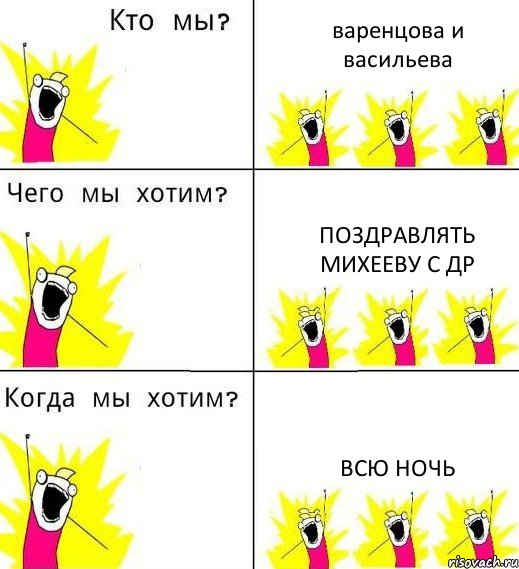 варенцова и васильева поздравлять михееву с др всю ночь, Комикс Что мы хотим