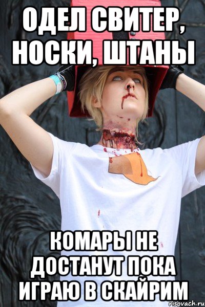 одел свитер, носки, штаны комары не достанут пока играю в скайрим