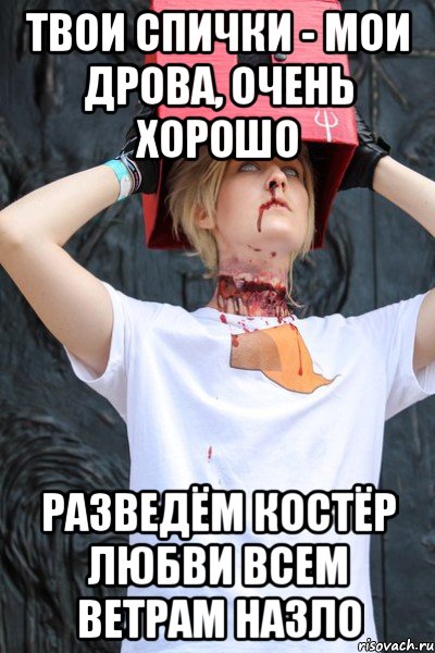 твои спички - мои дрова, очень хорошо разведём костёр любви всем ветрам назло