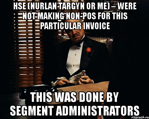 hse (nurlan targyn or me) – were not making non-pos for this particular invoice this was done by segment administrators, Мем Дон Вито Корлеоне