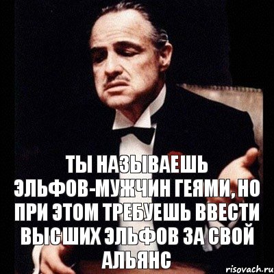 Ты называешь эльфов-мужчин геями, но при этом требуешь ввести высших эльфов за свой Альянс