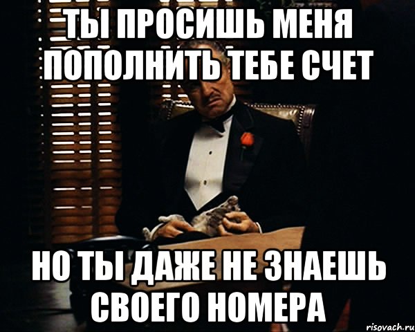 ты просишь меня пополнить тебе счет но ты даже не знаешь своего номера, Мем Дон Вито Корлеоне