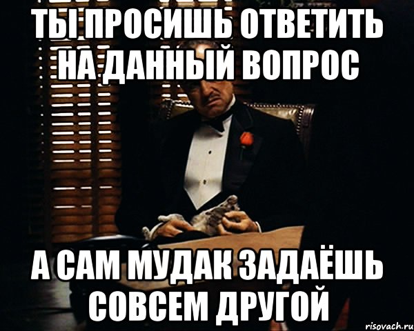 ты просишь ответить на данный вопрос а сам мудак задаёшь совсем другой, Мем Дон Вито Корлеоне