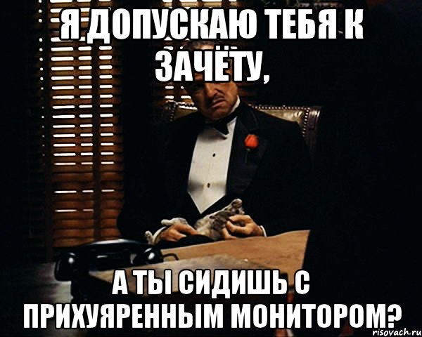 я допускаю тебя к зачёту, а ты сидишь с прихуяренным монитором?, Мем Дон Вито Корлеоне