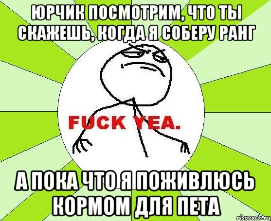 юрчик посмотрим, что ты скажешь, когда я соберу ранг а пока что я поживлюсь кормом для пета, Мем фак е