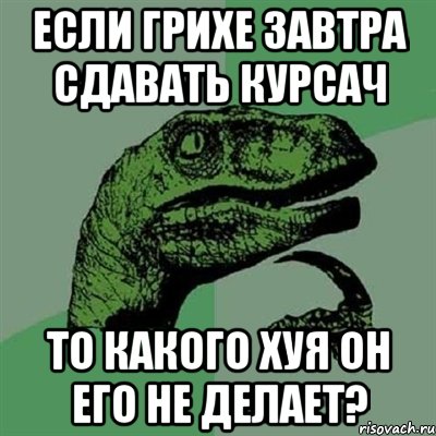 если грихе завтра сдавать курсач то какого хуя он его не делает?, Мем Филосораптор