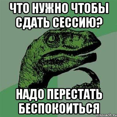 что нужно чтобы сдать сессию? надо перестать беспокоиться, Мем Филосораптор