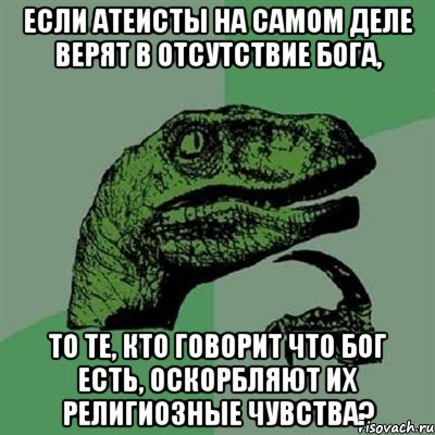 если атеисты на самом деле верят в отсутствие бога, то те, кто говорит что бог есть, оскорбляют их религиозные чувства?, Мем Филосораптор