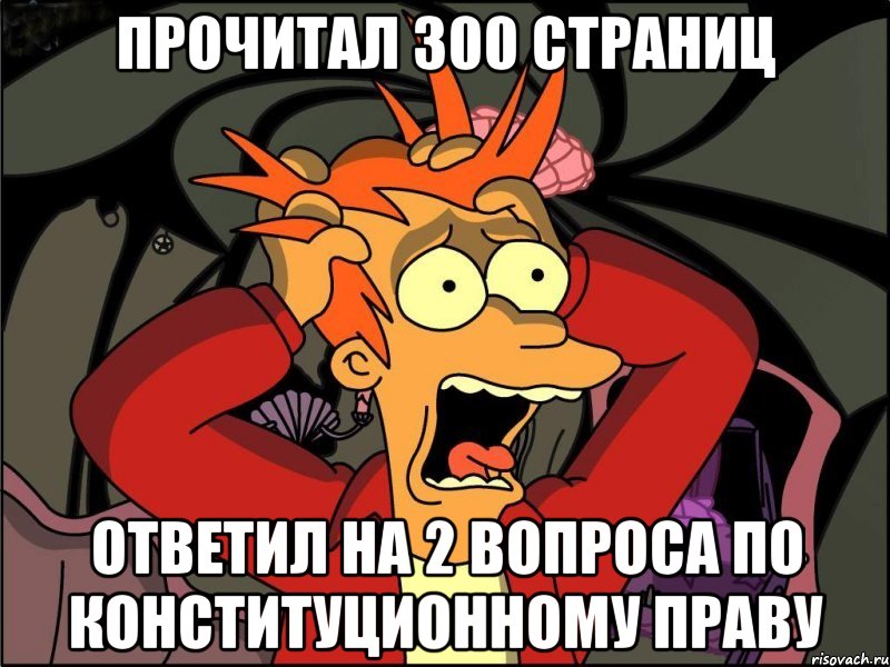 прочитал 300 страниц ответил на 2 вопроса по конституционному праву, Мем Фрай в панике