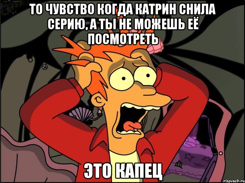 то чувство когда катрин снила серию, а ты не можешь её посмотреть это капец, Мем Фрай в панике