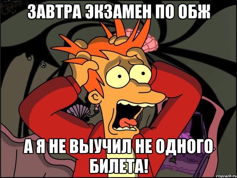 завтра экзамен по обж а я не выучил не одного билета!, Мем Фрай в панике