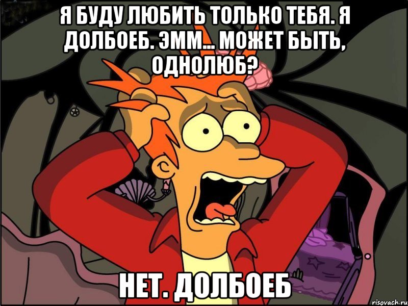 я буду любить только тебя. я долбоеб. эмм... может быть, однолюб? нет. долбоеб, Мем Фрай в панике