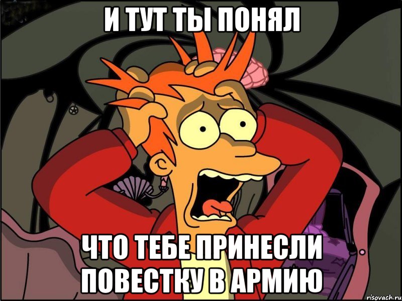 и тут ты понял что тебе принесли повестку в армию, Мем Фрай в панике