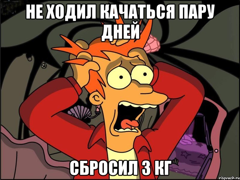 не ходил качаться пару дней сбросил 3 кг, Мем Фрай в панике