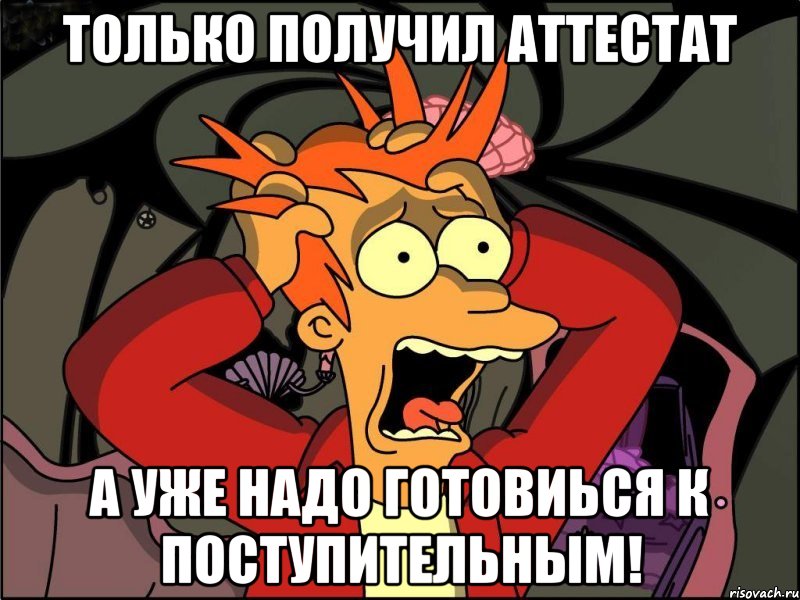 только получил аттестат а уже надо готовиься к поступительным!, Мем Фрай в панике