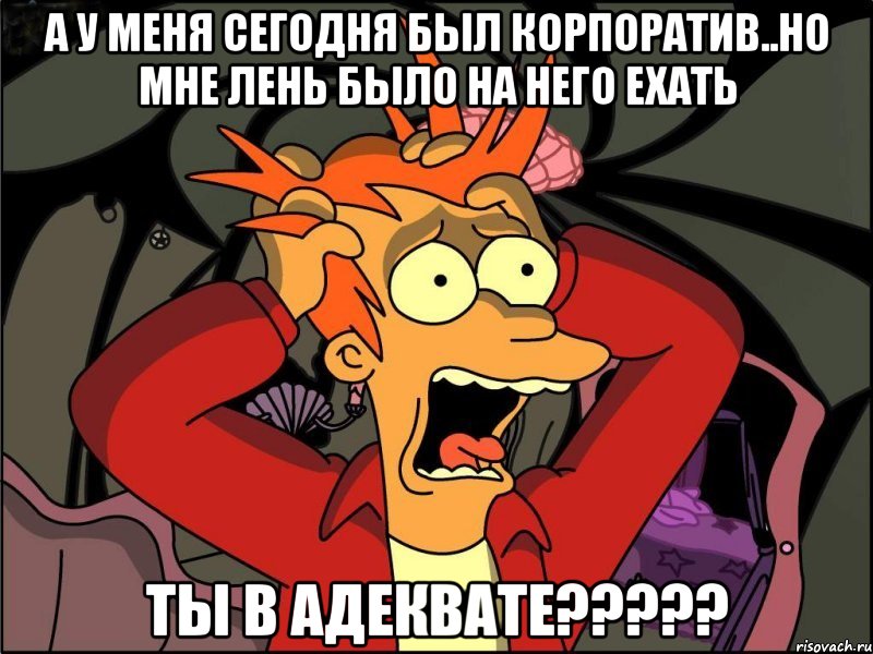 а у меня сегодня был корпоратив..но мне лень было на него ехать ты в адеквате???, Мем Фрай в панике