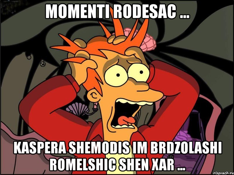 momenti rodesac ... kaspera shemodis im brdzolashi romelshic shen xar ..., Мем Фрай в панике