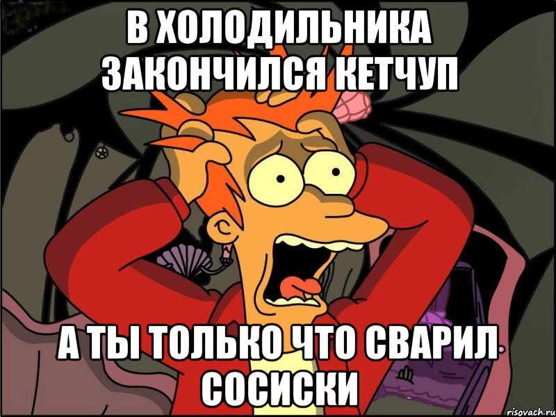 в холодильника закончился кетчуп а ты только что сварил сосиски, Мем Фрай в панике