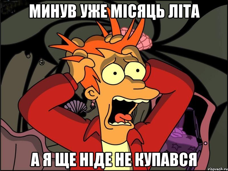 минув уже місяць літа а я ще ніде не купався, Мем Фрай в панике