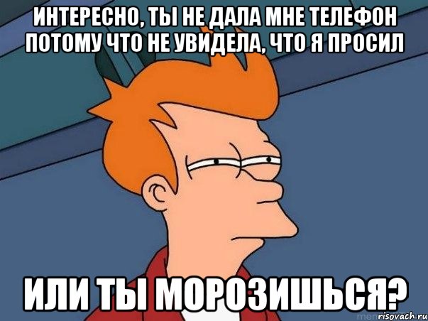 интересно, ты не дала мне телефон потому что не увидела, что я просил или ты морозишься?, Мем  Фрай (мне кажется или)