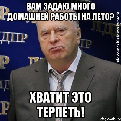 вам задаю много домашней работы на лето? хватит это терпеть!, Мем Хватит это терпеть (Жириновский)