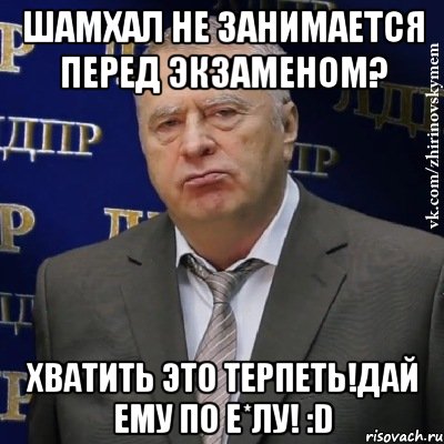 шамхал не занимается перед экзаменом? хватить это терпеть!дай ему по е*лу! :d, Мем Хватит это терпеть (Жириновский)