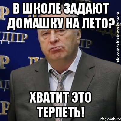 в школе задают домашку на лето? хватит это терпеть!, Мем Хватит это терпеть (Жириновский)