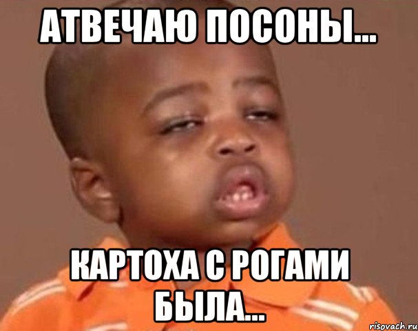 атвечаю посоны... картоха с рогами была..., Мем  Какой пацан (негритенок)