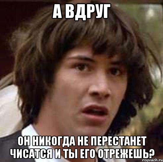 а вдруг он никогда не перестанет чисатся и ты его отрежешь?, Мем А что если (Киану Ривз)