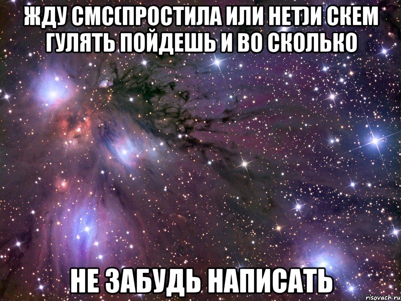 жду смс(простила или нет)и скем гулять пойдешь и во сколько не забудь написать, Мем Космос