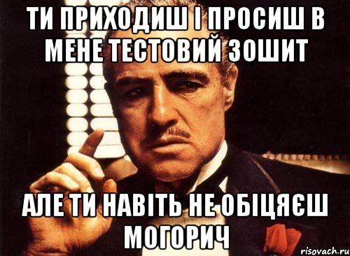 ти приходиш і просиш в мене тестовий зошит але ти навіть не обіцяєш могорич, Мем крестный отец