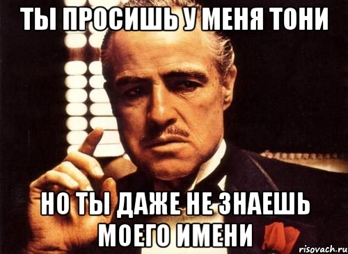 ты просишь у меня тони но ты даже не знаешь моего имени, Мем крестный отец