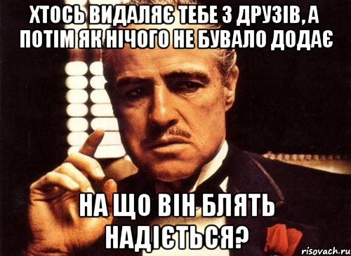 хтось видаляє тебе з друзів, а потім як нічого не бувало додає на що він блять надіється?, Мем крестный отец