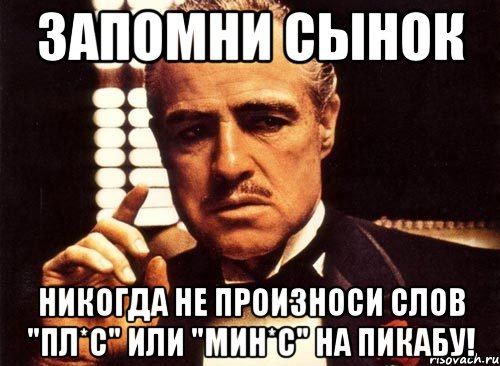 запомни сынок никогда не произноси слов "пл*с" или "мин*с" на пикабу!, Мем крестный отец