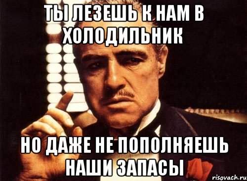 ты лезешь к нам в холодильник но даже не пополняешь наши запасы, Мем крестный отец