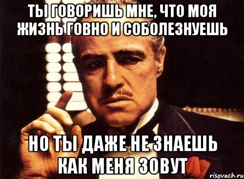 ты говоришь мне, что моя жизнь говно и соболезнуешь но ты даже не знаешь как меня зовут, Мем крестный отец