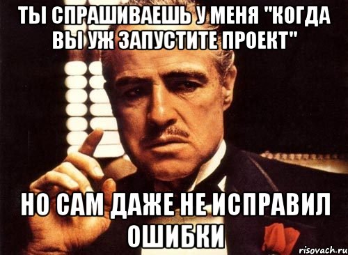 ты спрашиваешь у меня "когда вы уж запустите проект" но сам даже не исправил ошибки, Мем крестный отец