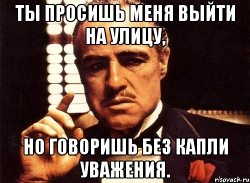 ты просишь меня выйти на улицу, но говоришь без капли уважения., Мем крестный отец