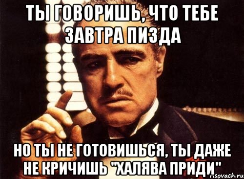 ты говоришь, что тебе завтра пизда но ты не готовишься, ты даже не кричишь "халява приди", Мем крестный отец